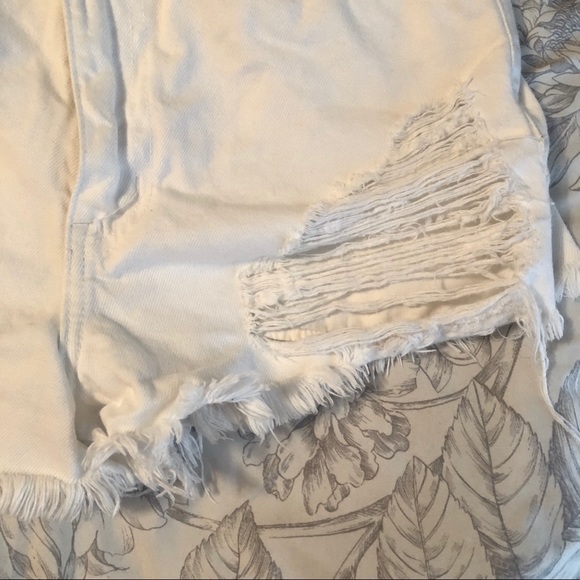 High Rise White Denim Ripped Shorts - Picture 4 of 6